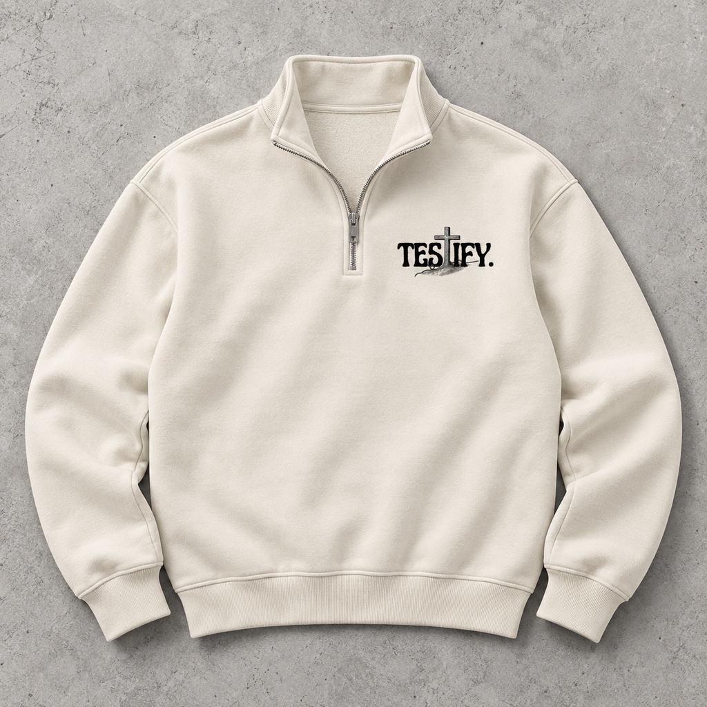 Premium Testify Quarter Zip flat lay mockup