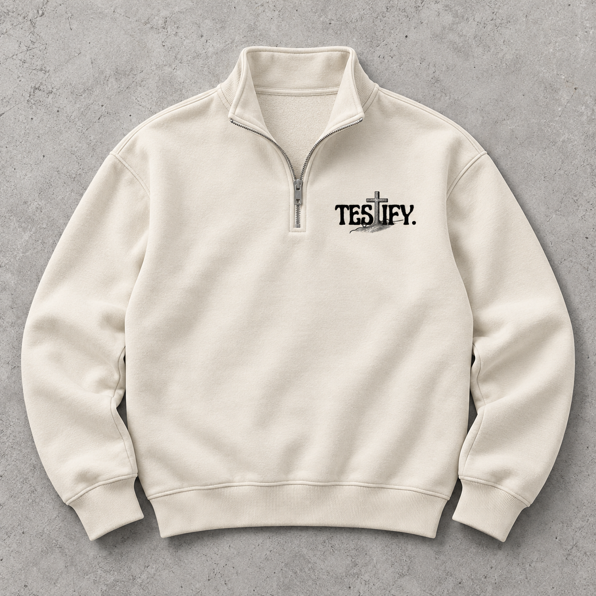 Premium Testify Quarter Zip flat lay mockup